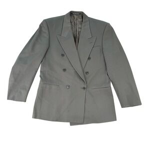 Vintage Steel Double Breasted Blazer Olive Green 100% Pure Virgin Wool 90's 44‎